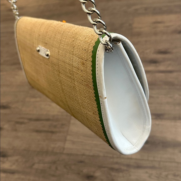 The Sak Straw Embroidered Floral Bag / Clutch Leather Trim Removable Strap - Picture 7 of 17